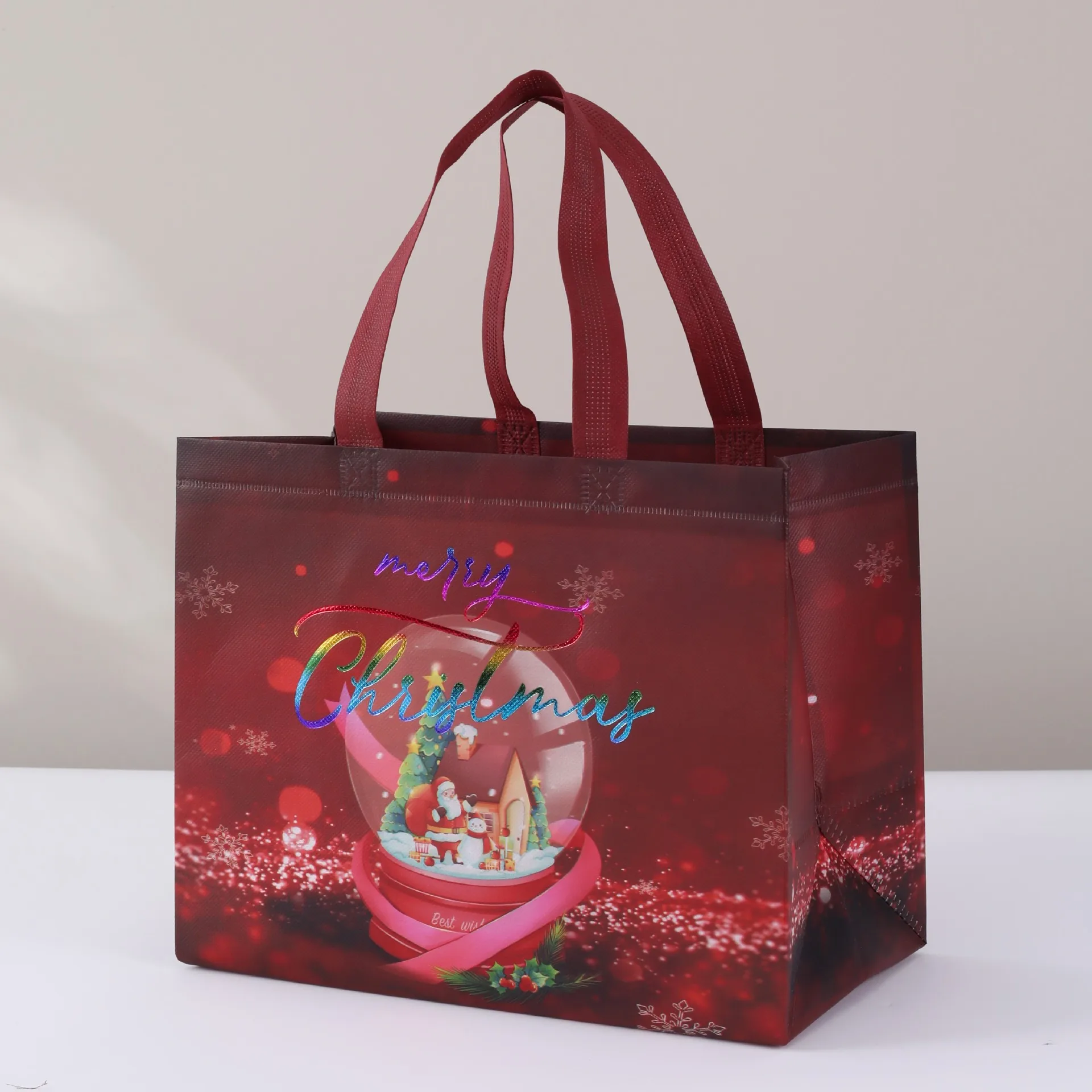 StoBag, borsa regalo di buon natale, grande Tote in tessuto Non tessuto con Design di babbo natale e pupazzo di neve, Shopping e decorazione,