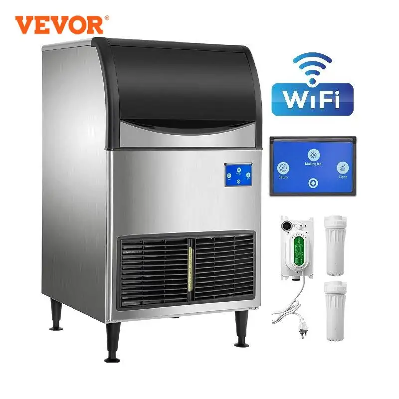 Gerador industrial de aço inoxidável autônomo do gelo do cubo com wifi máquina comercial 80kg 120kg 135kg/24h do fabricante de gelo de vevor