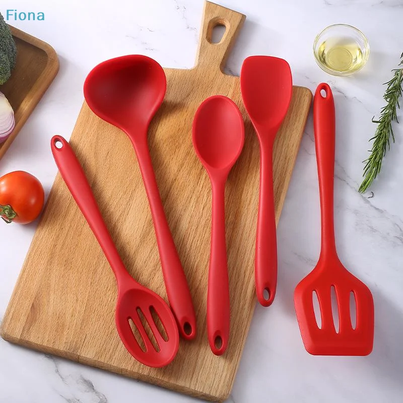 ☭5pcs/set Silicone Kitchen Utensil Set With Non-Stick Pans Silicone Spatula Soup Spoon Cooking Tools For Kitchen