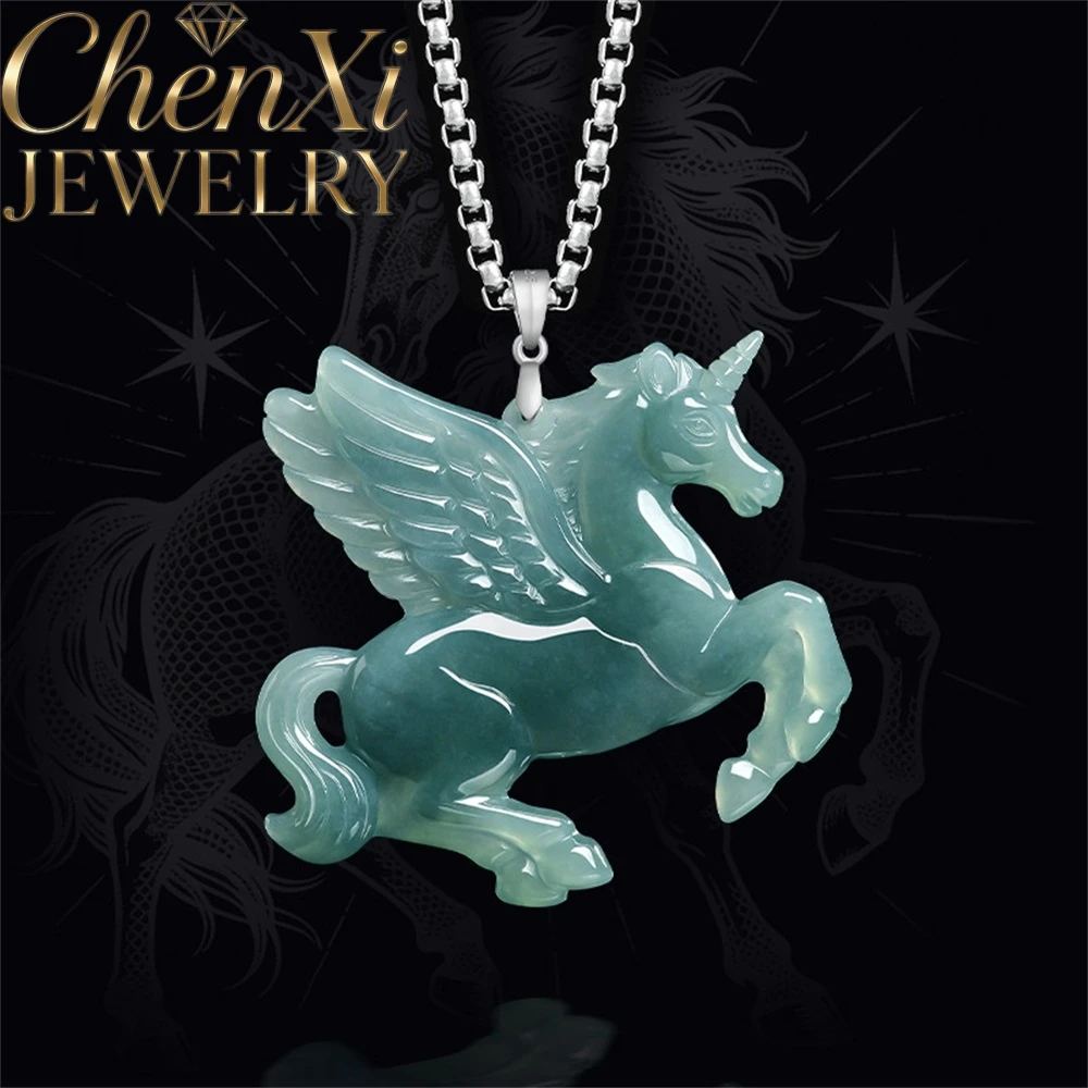 S925 Silver Setting With Natural A-Grade Ice-Grade Blue Water Emerald Star-Sparkling Unicorn Pendant Luxury Quality Jewelry Gif