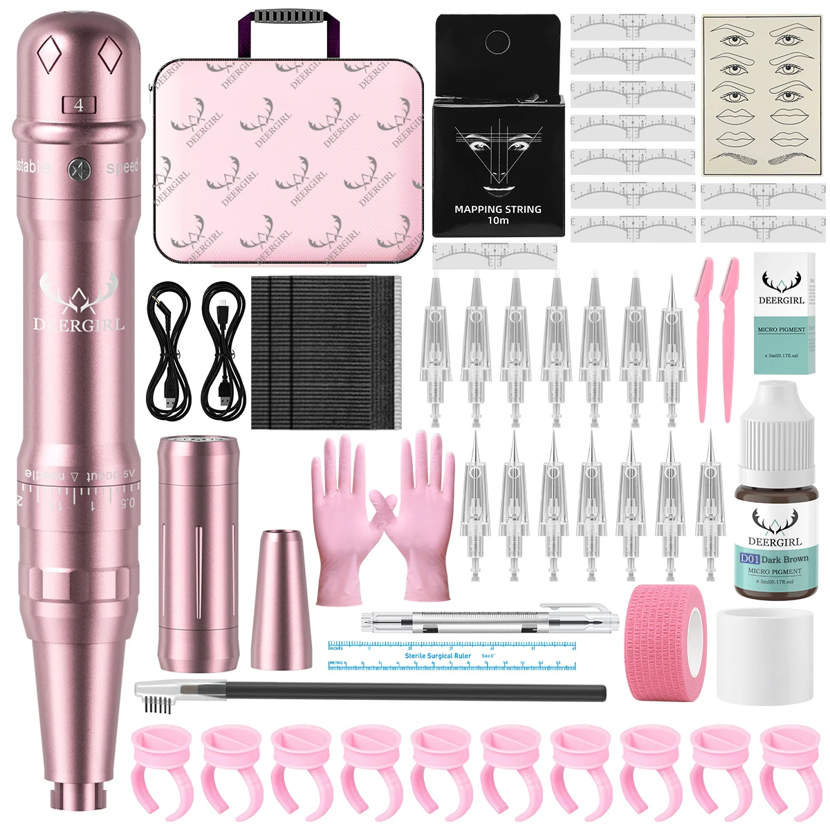 Deergirl Wireless Permanent Makeup Machine Kit Micropigmentation Microblading Pen Eyebrow Tattoo Kit With 15 Cartridge Needles