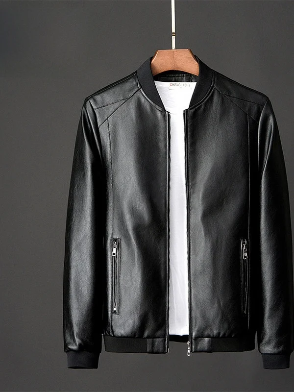 

Men's Fce Lined Thiened Leather Jaet Biker Sle Autumn Winter Faionable Haome Casual Wear PU Leather Coat