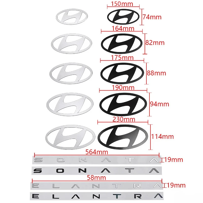 Emblema de Aleación de Aluminio para Hyundai, Insignia Trasera para Coche Elantra Sonata, Emblema Delantero, Adhesivo para Maletero, Accesorios de Modificación