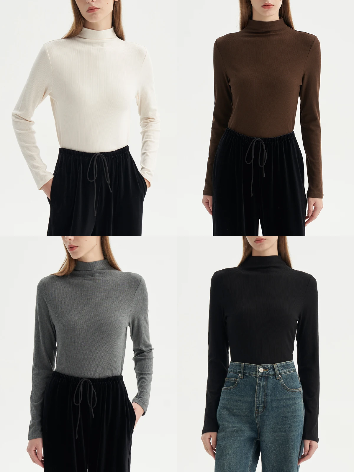 

Slow Strs Pear Blossom Sea Silk Wool Knitwear f High Collar Long Sve Base Layer T-irt Women's Commute Sle