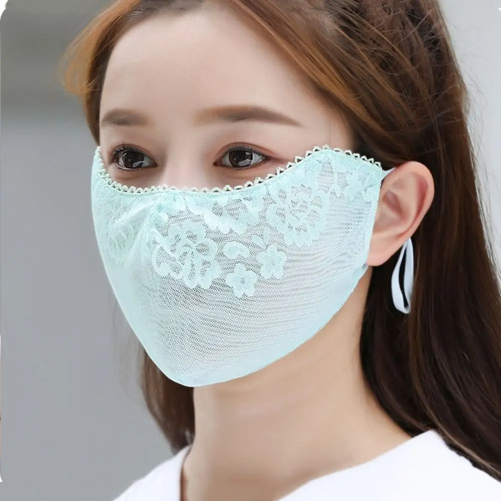 Thin Solid Color Sunscreen Lace Mask Flower Hanging Ear Sunscreen Face Cover Sunshade UV Protection UV Protection Mask Women