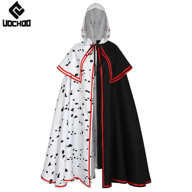 

Halloween Witch Cloak Dalmatian Pattern Cosplay Costume Gothic Hooded Cloak Adult Festival Movie Role Clothing Carnival Wear