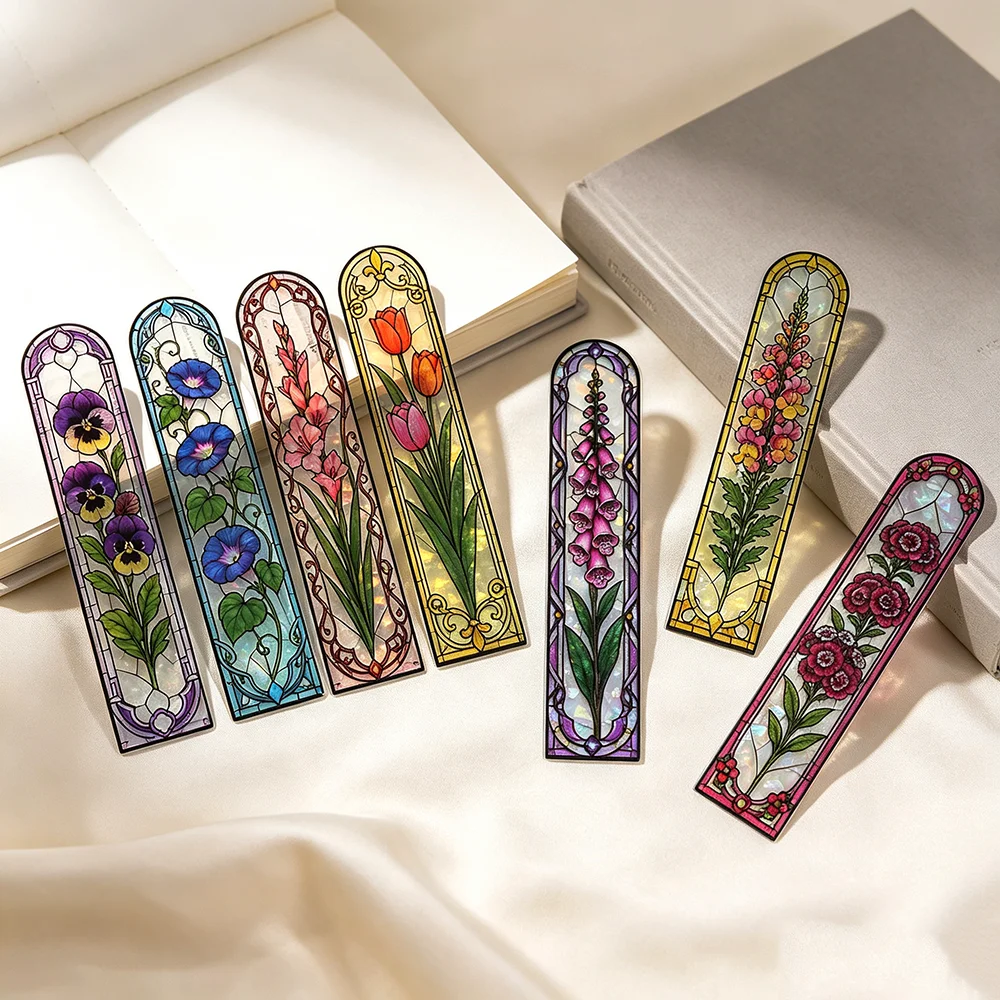 Acrylic Bookmarks, Gradient Color Stained Glass Flower Bookmarks, Floral Book Page Markers, Decorative Reading Accessories