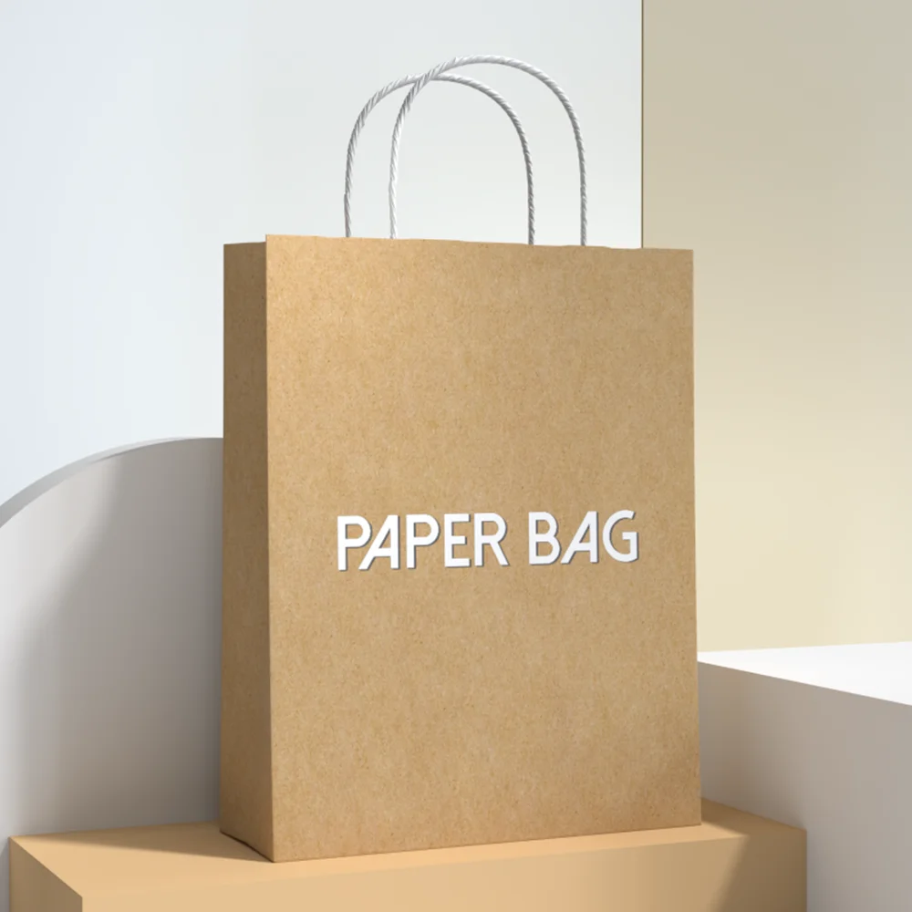 500pcs/Lot Wholesale Environmental Friendly Kraft Paper Packaging Bags Supermarket Baking Shops Shopping Paper Bags With Handle