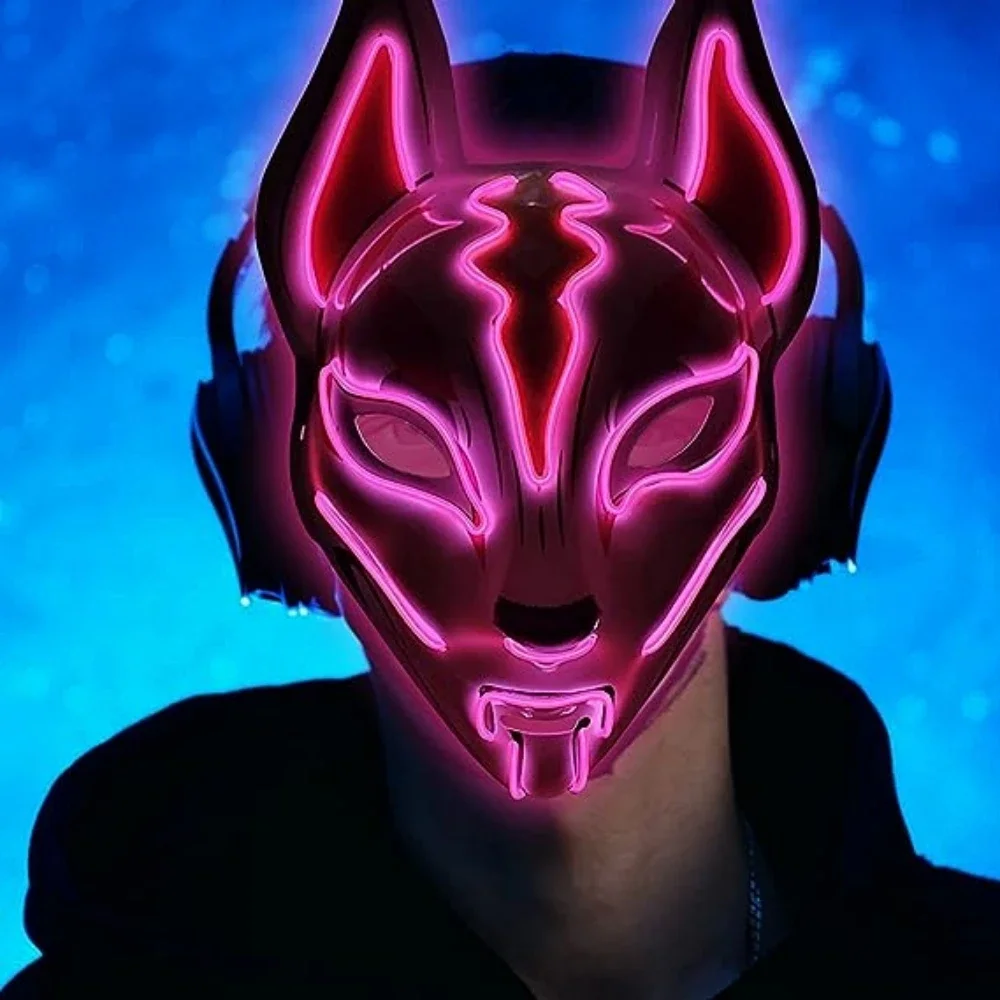 

Halloween Glowing Face Mask LED Fox Mask For Men Women Game Theme Mask Cosplay Party Carnival Costume Half Face Mask