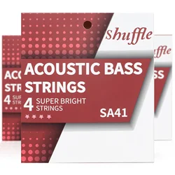 SHUFFLE Acoustic Bass Strings 4 Strings Bass Guitar Strings Hexagonal High Carbon Steel Core Red Copper Wound Silver Ball-End