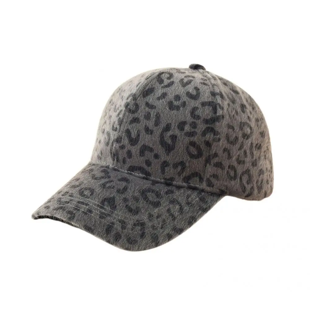 All-Match Stylish Leopard Print Plush Outdoor Hat Lightweight Unisex Cap Hook Loop Fasteners for Fall Winter