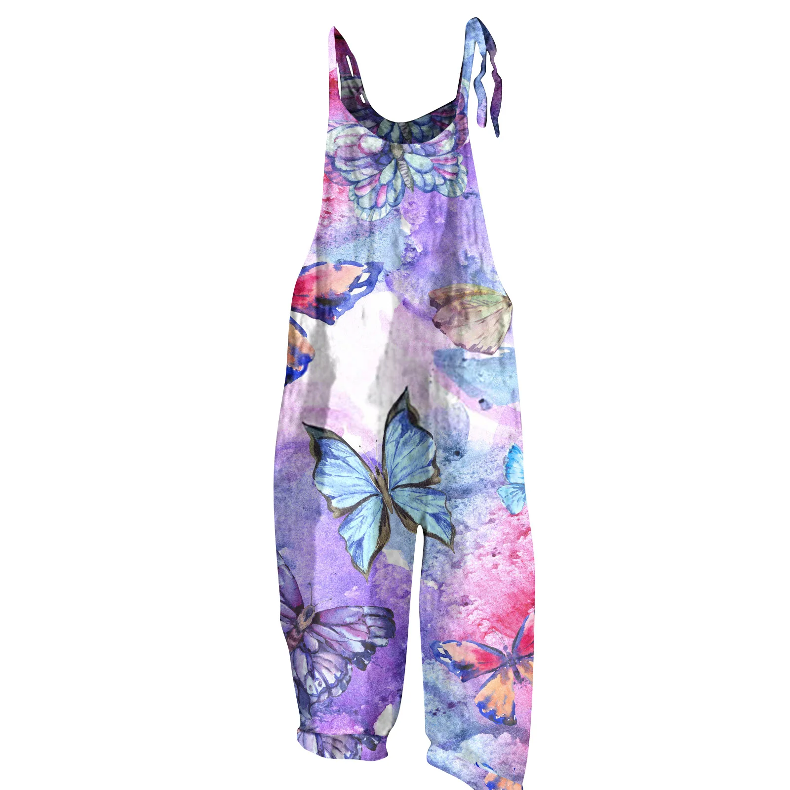 2024 Summer New European And American Fashion Print Halter Loose Jumpsuit Large Size Hemp Jumpsuit S-3XL