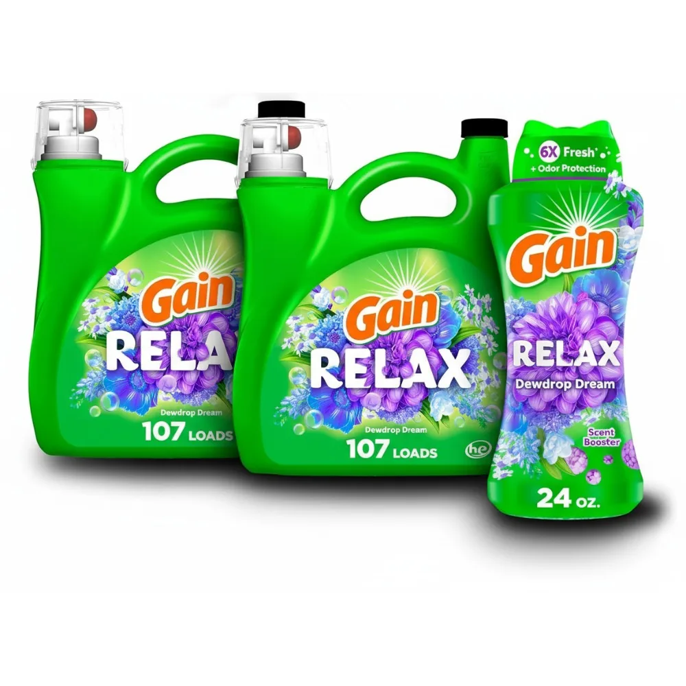 

Liquid Laundry Detergent & Scent Booster Beads Bundle, HE Compatible, Relax Scent, 154 fl oz + 24 oz for Fresh Laundry
