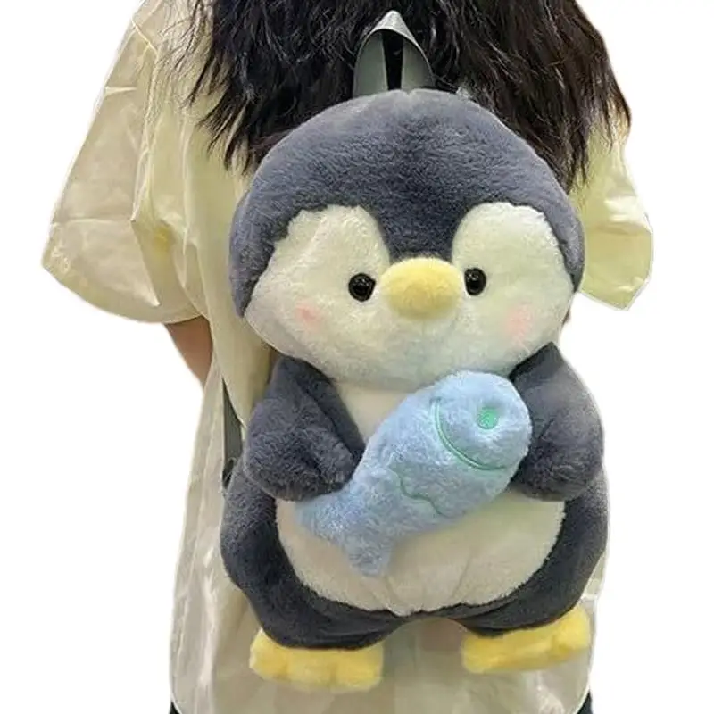 Penguin Backpack For Women Adjustable Shoulder Straps Penguin Stuffed Backpack Cartoon Tote Bag For School Soft Little Shoulder
