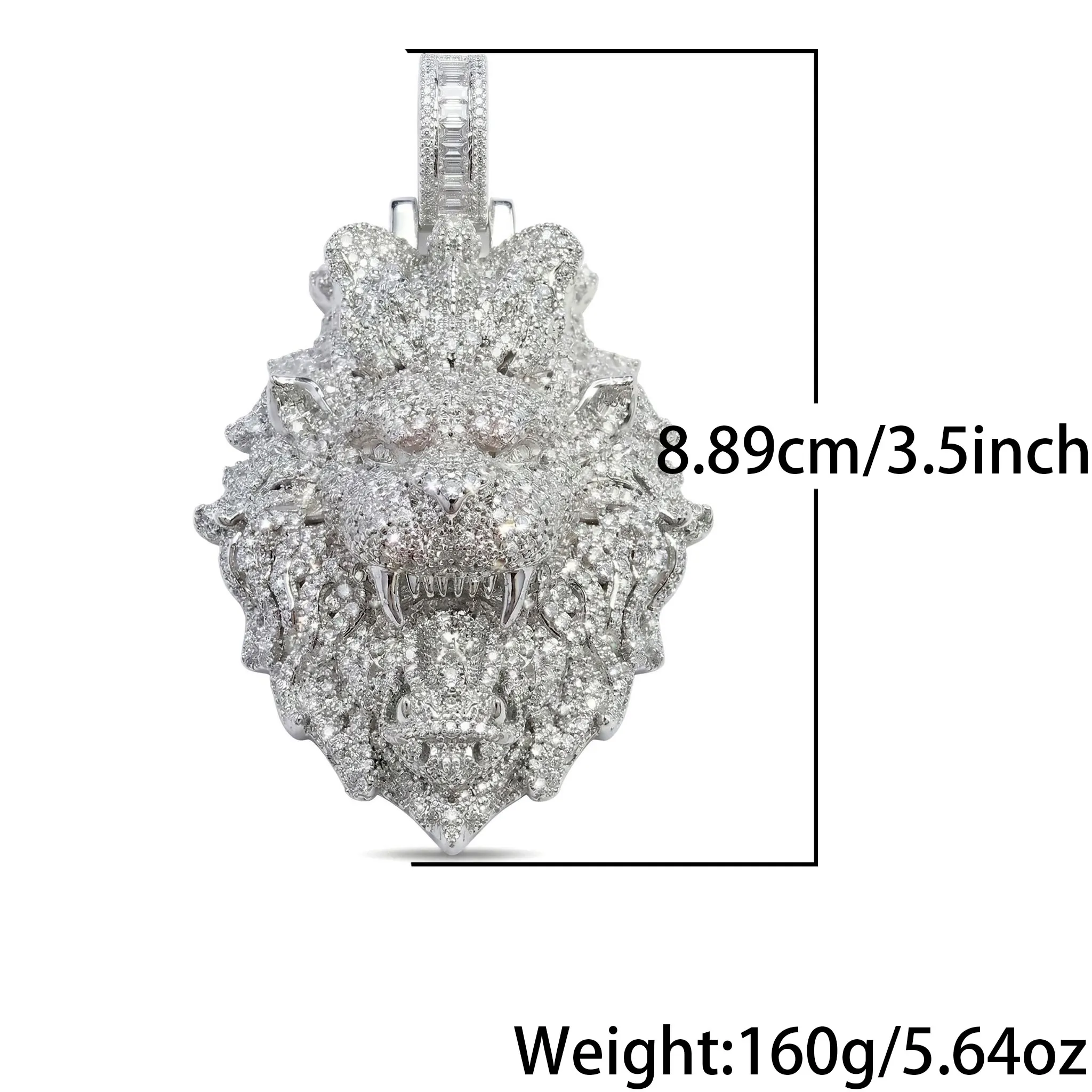 LYEE CYEE Iced Out Crown Lion Head Pendant Necklace, Micro Paved CZ Diamond Roaring Lion Pendant, Silver Plated Big Hip Hop Bling Cuban Chain Necklace for Men Rapper Streetwear Jewelry Gift