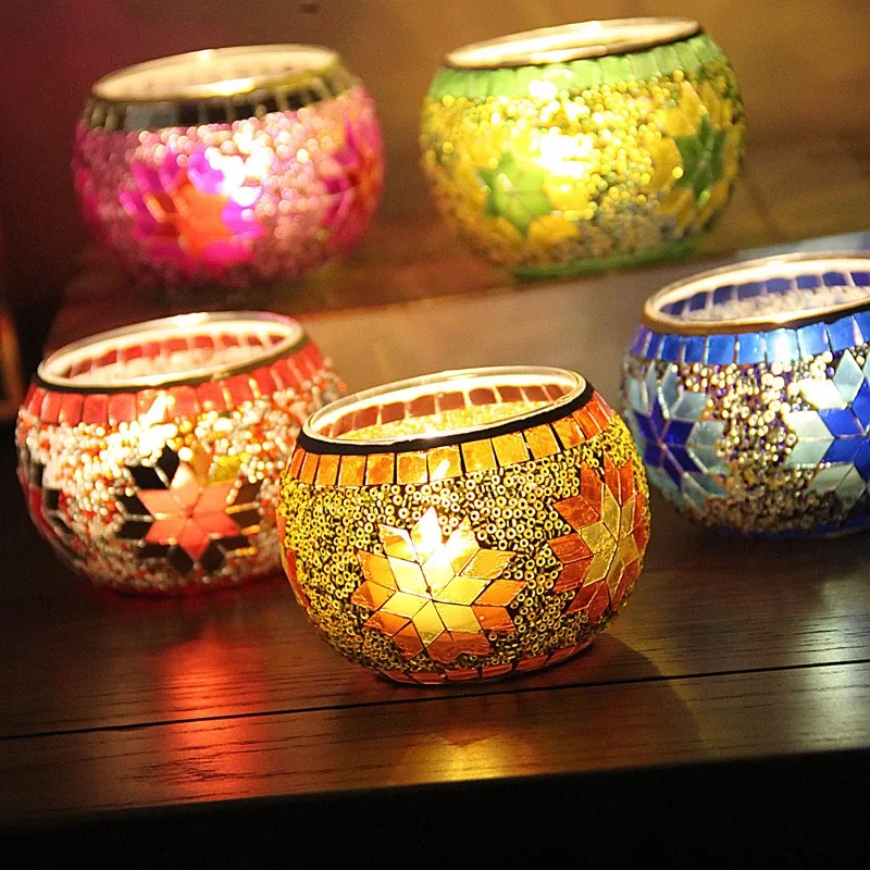 Portavelas de cristal con mosaico  copos de nieve  colores europeos, portavelas  Navidad, decoración romántica  cena c