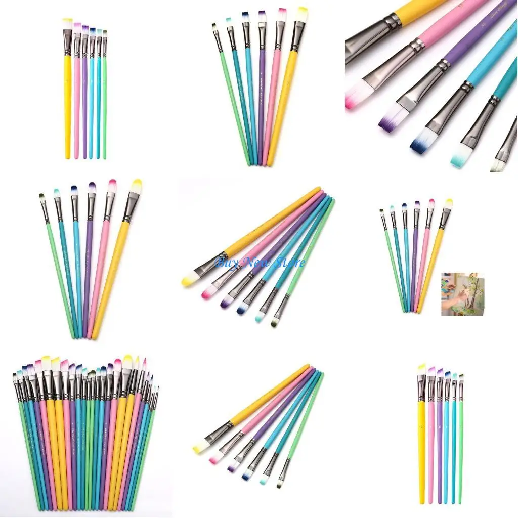 

20CE 6 Pieces Paint Brushes Profession Paint Brush Round Pointed Tip Nylon Brush Set