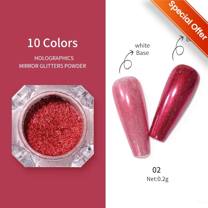 1pc poudre à ongles holographique paillettes poudre coloré manucure Nail Art métal écrasé perceuse poudre