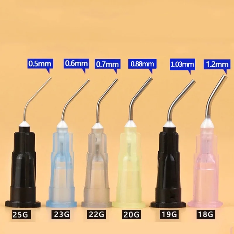 100Pcs Disposable Etchant Resin Flow Composite Needle Tip 18/19/20/22/23/25G Dental Composite Resin Pre Bent Flow Needle Tips