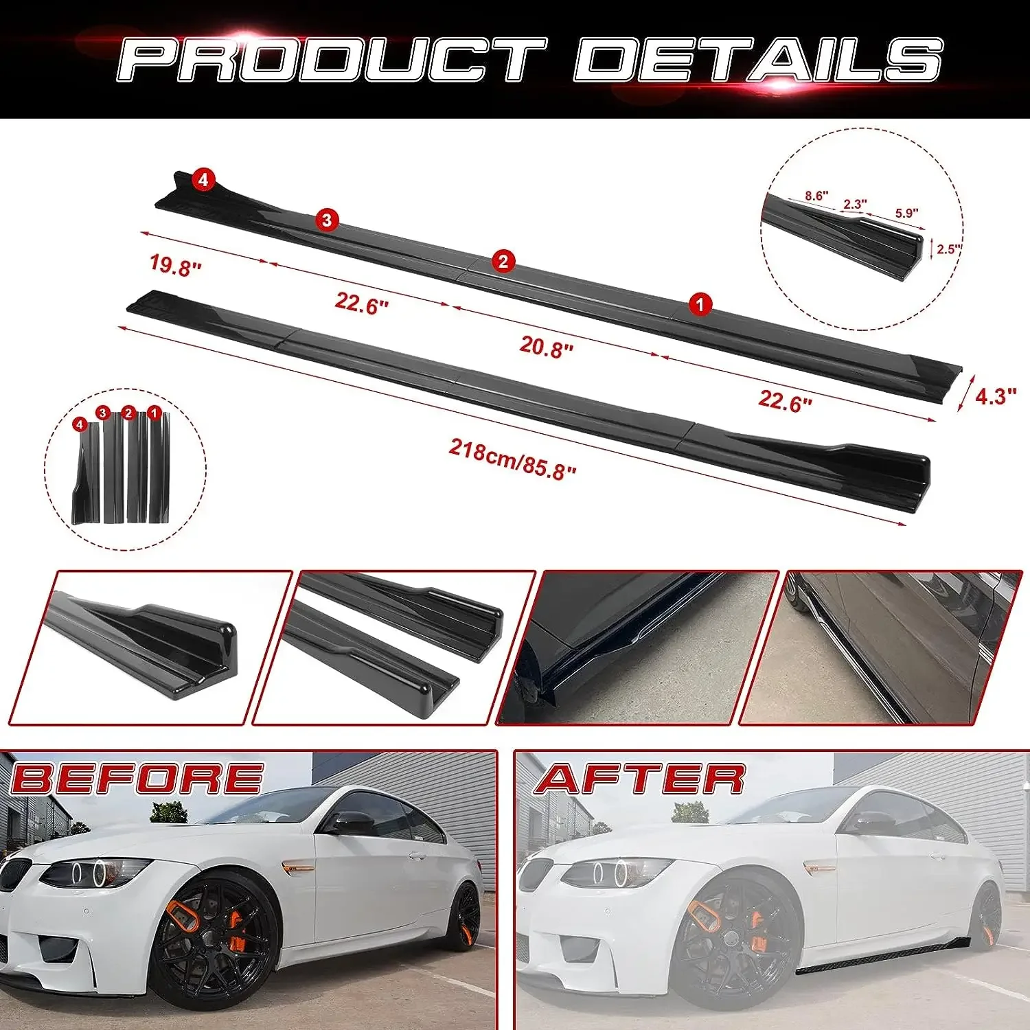 Universal refit Car Side Skirt 8 Pcs Winglet Splitters Lip Side Spoiler For BMW For Audi For VW For Honda For Benz