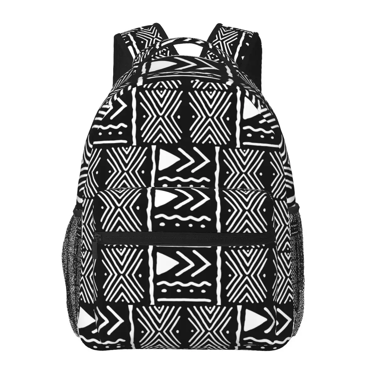 

Black And White African Bogolan Tribal Pattern Student Backpack School Bag Hiking Travel Daypack Fashion Bookbag Shoulder Bags