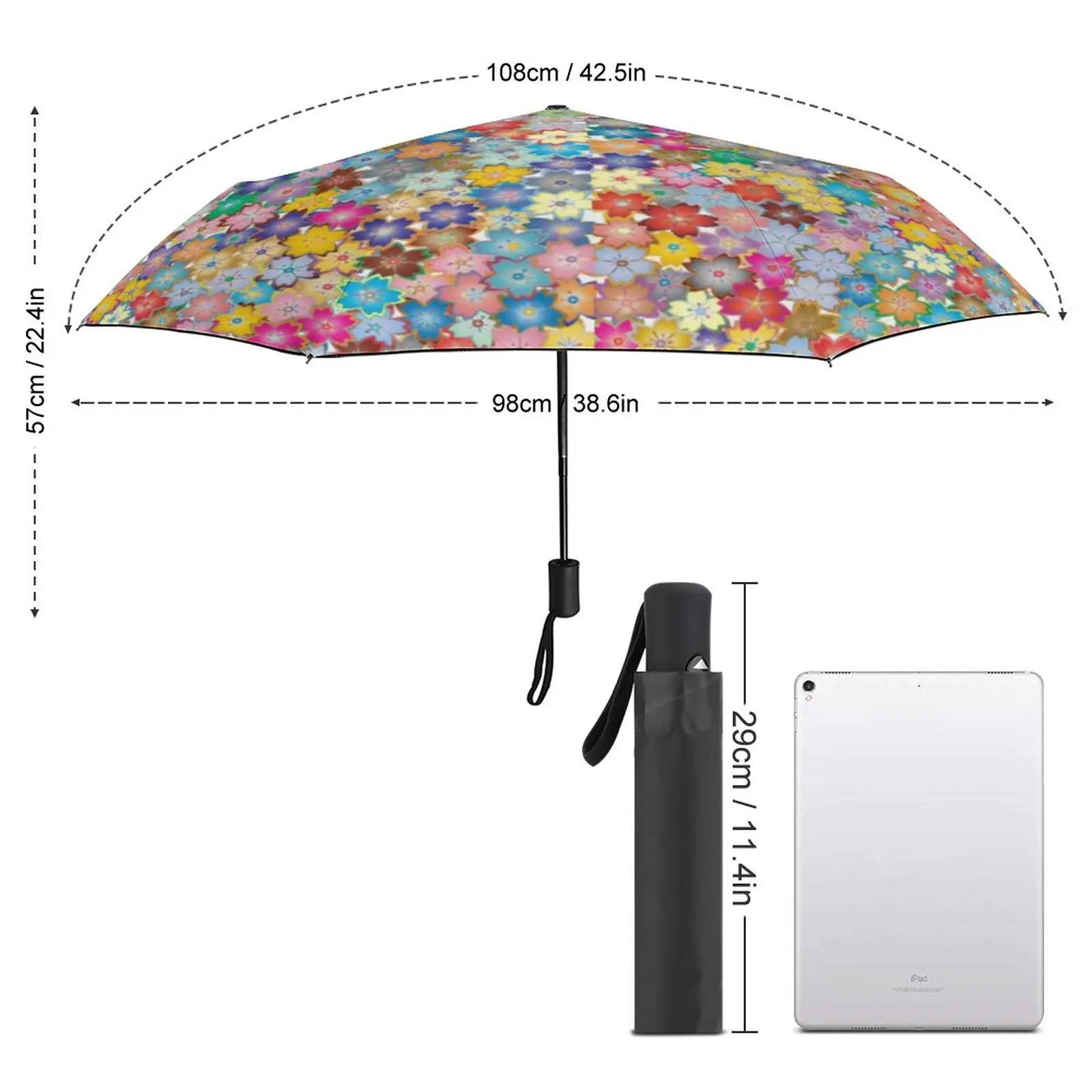 Bright Flowers Umbrella Cute Floral Print Waterproof Tours Umbrella Charm Automatic Print Reinforced Umbrella