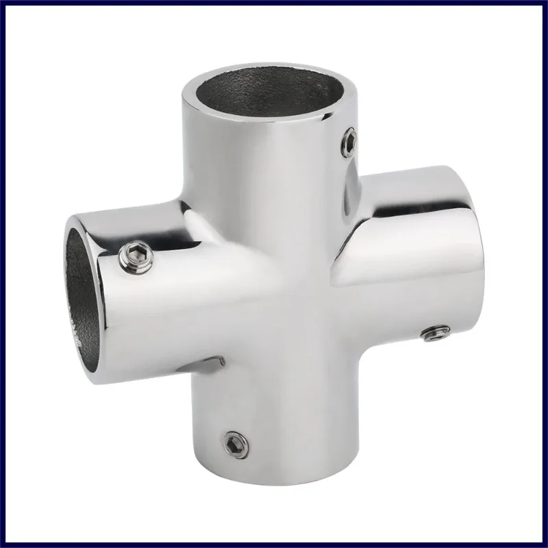 4 Way 22/25mm Cross Boat Hand Rail Fitting 316 Stainless Steel Heavy Duty Tube Pipe Anti-Corrosion No Rust Tube Fastener