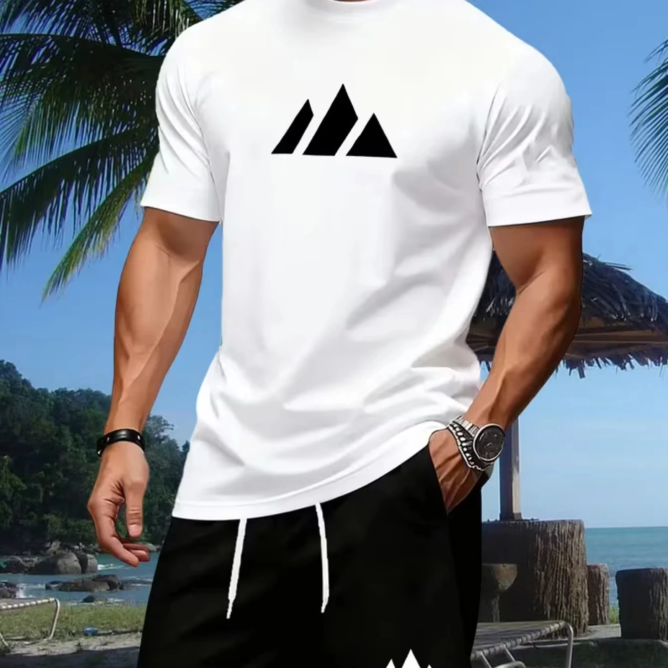 

2026 Summer Men's Fitness Tracksuit Polyester Quick Dry Breathable T-Shirt & Shorts 2 Piece Set Casual Workout Sportswear
