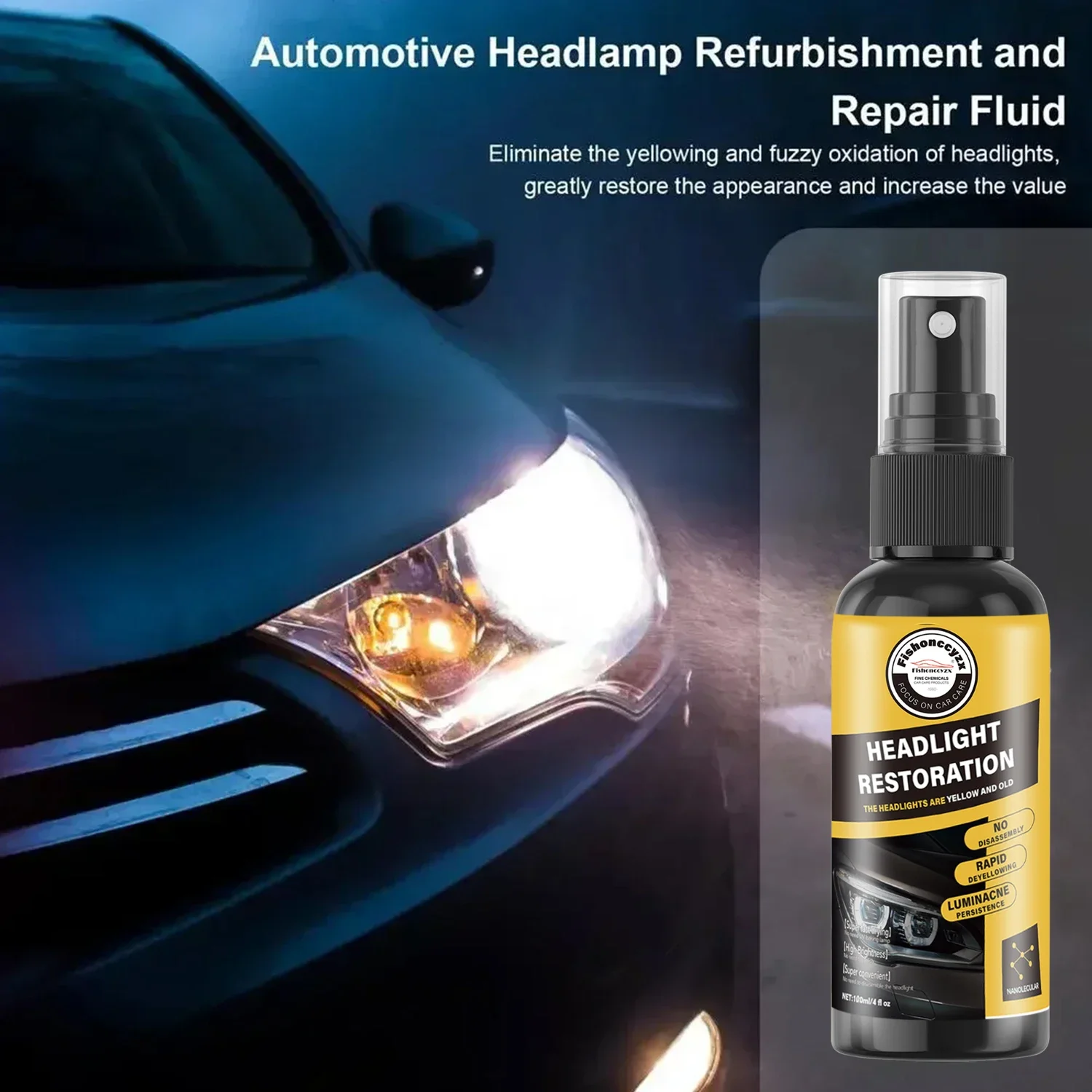 Car Headlight Coating Spray Liquid Car Light Cleaner And Restorer UV Resistant Long Lasting Head Light Coating Spray For car SUV
