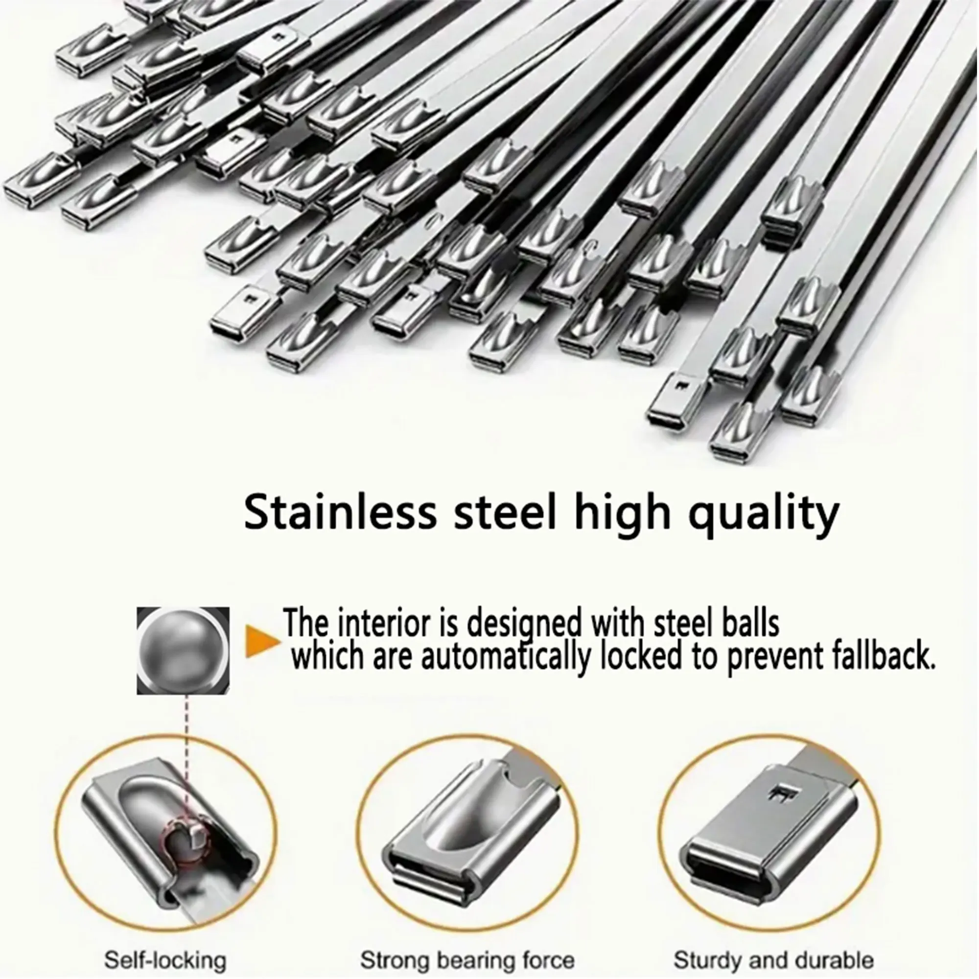 100Pcs 304#Stainless Steel Cable Ties 4.6mm Heavy Duty Self-Locking Cable Zip Tie Multi-Purpose Metal Exhaust Wrap Locking Ties