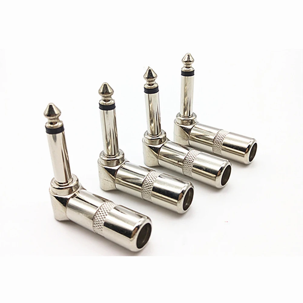 4Pcs 6.35mm Right Angle Male Stereo Mono Plug Guitar Cable Audio Connector Jack Right Angle Guitar Plug Adapter Connector