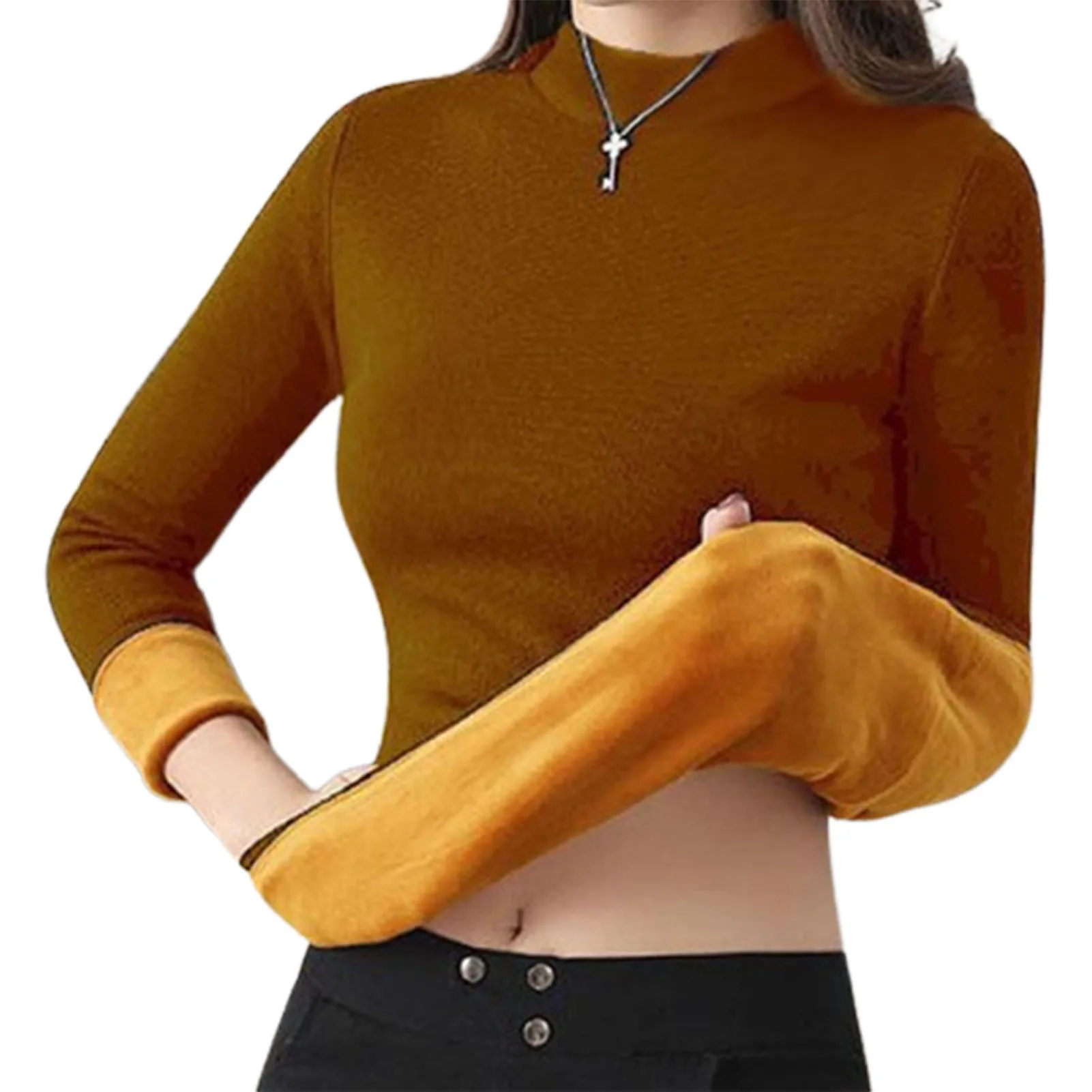 Women Thermal Basic Pullover Self-Heating Warm Velvet Shirt for Casual Daily Travel Home