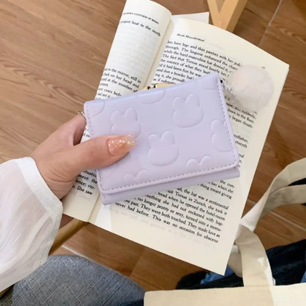 Carteiras curtas com padrão de coelho fofo cor sólida porta-moedas com vários slots porta-cartões de grande capacidade para mulheres
