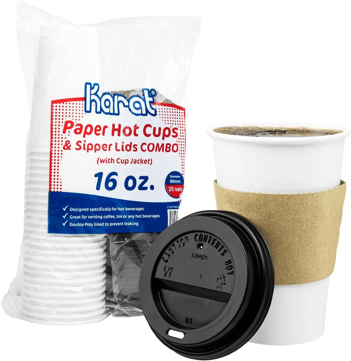 

16oz Disposable Cup - Pack of 250, Perfect for To Go Drinks and Parties, Sturdy, Heat Resistant (16oz cup + lid + sleeve