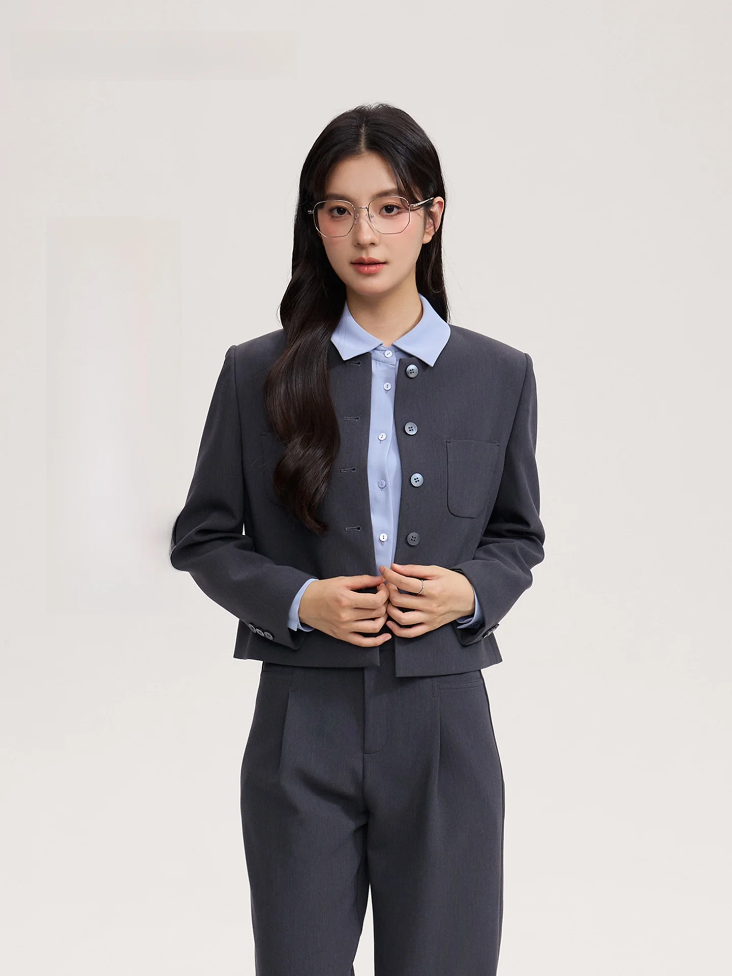 

Стильная повседневная женская блузка с круглым вырезом, профессиональный костюм для собеседований (юбка и блузка) из полиэстера, весна-осень