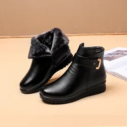 Soft Soled Soft Faced Wool Plush Thickened Mother Cotton Shoes Round Toe Flat Sole Solid Color Snow Boots Are Soft Comfortable