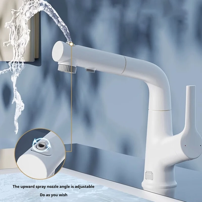DIIIB Bathroom Sink Faucet Rotation Upward Water Column Hot Cold Water Outlet Bathroom Pull Type Faucet Kitchen Counter Basin