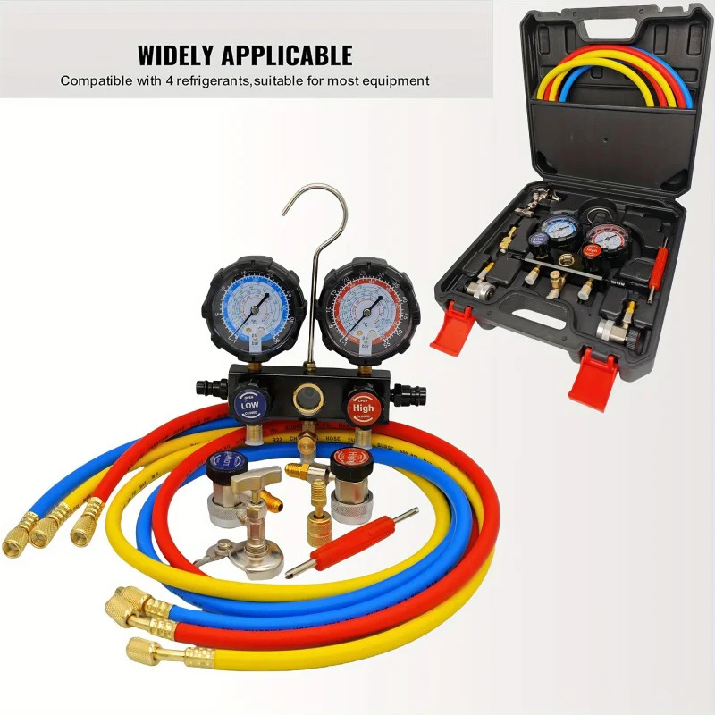 

Подходит для R410A、R22、R134aandR404Zr1, коллектор переменного тока, комплект манометров, оснащенный шлангом и адаптером 1,1771,65 дюйма, трехходовой ремонт