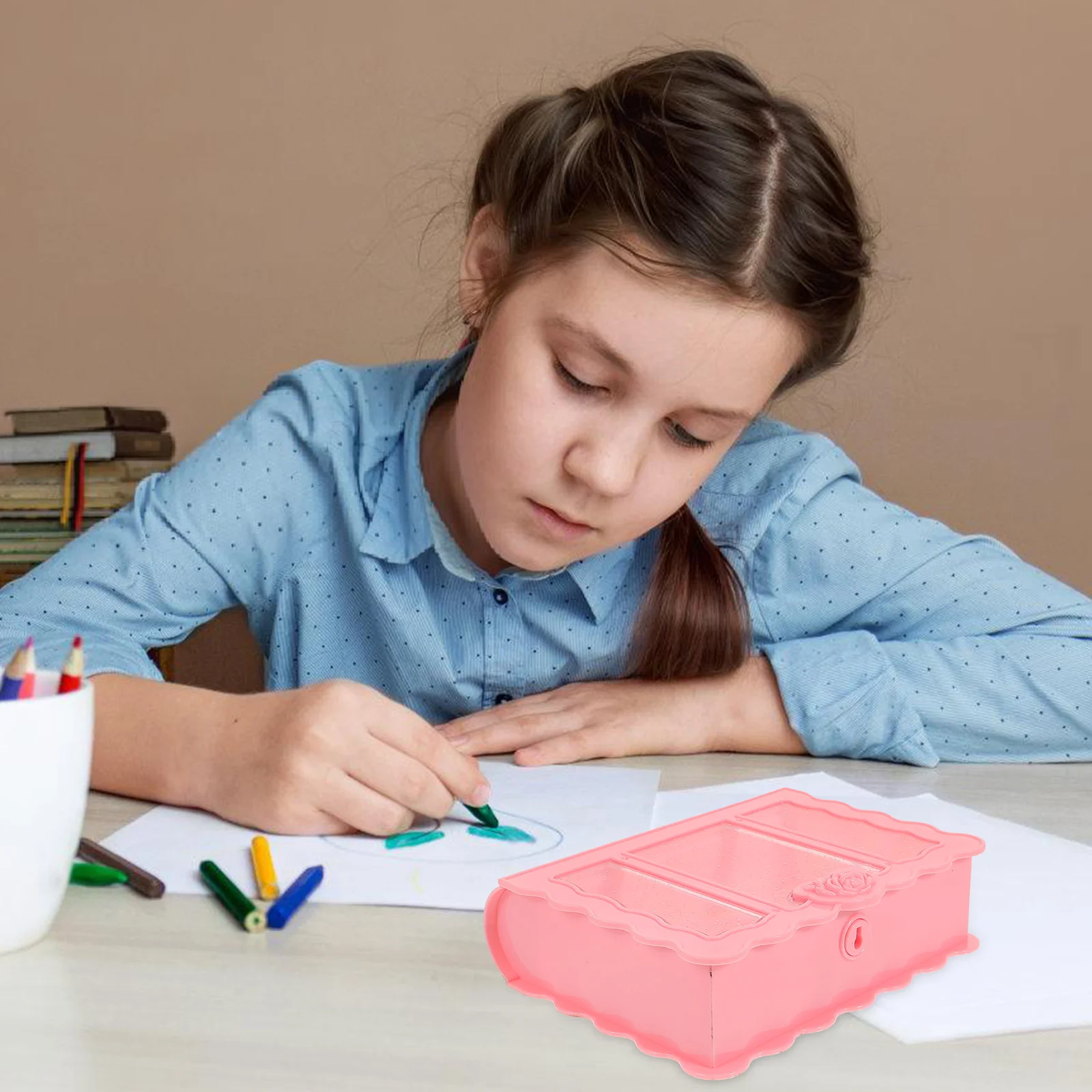 

2pcs Storage Box Nordic Carving Desktop Organizer Pink Book Decorative Keepsake Jewelry Travel Shaped Home Storage Container