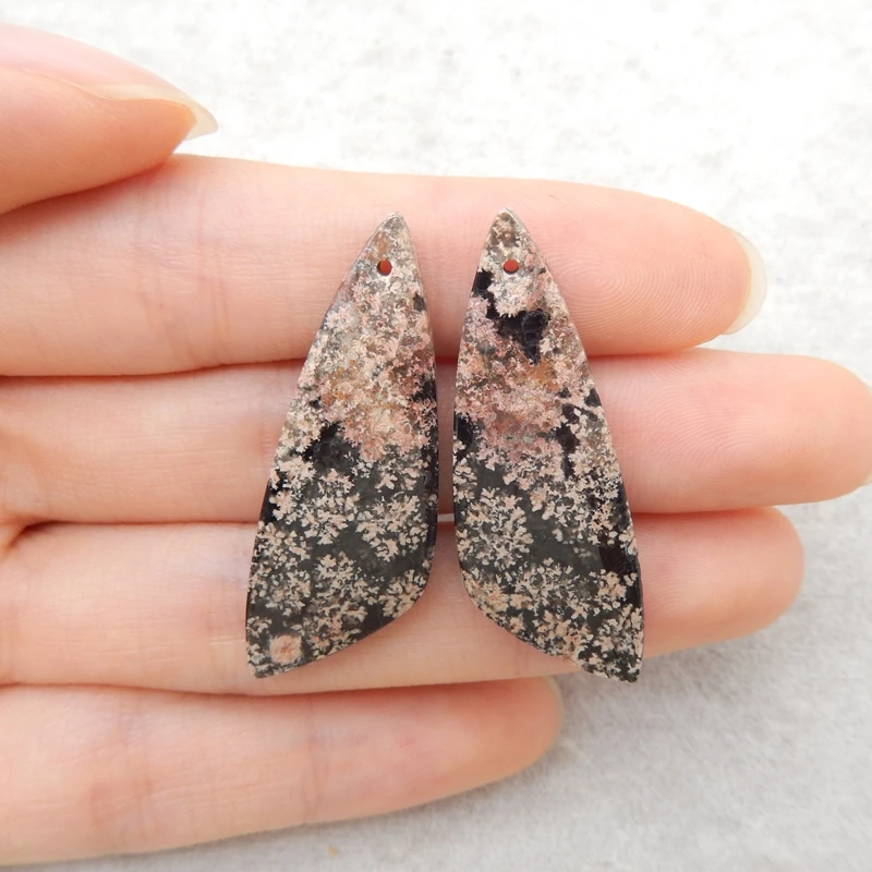 

2 шт., пара подвесок в виде капли с обсидиана и снежинками — черные и розовато-снежинки, ювелирные изделия с драгоценными камнями, 37x14x5 мм-5,6 г