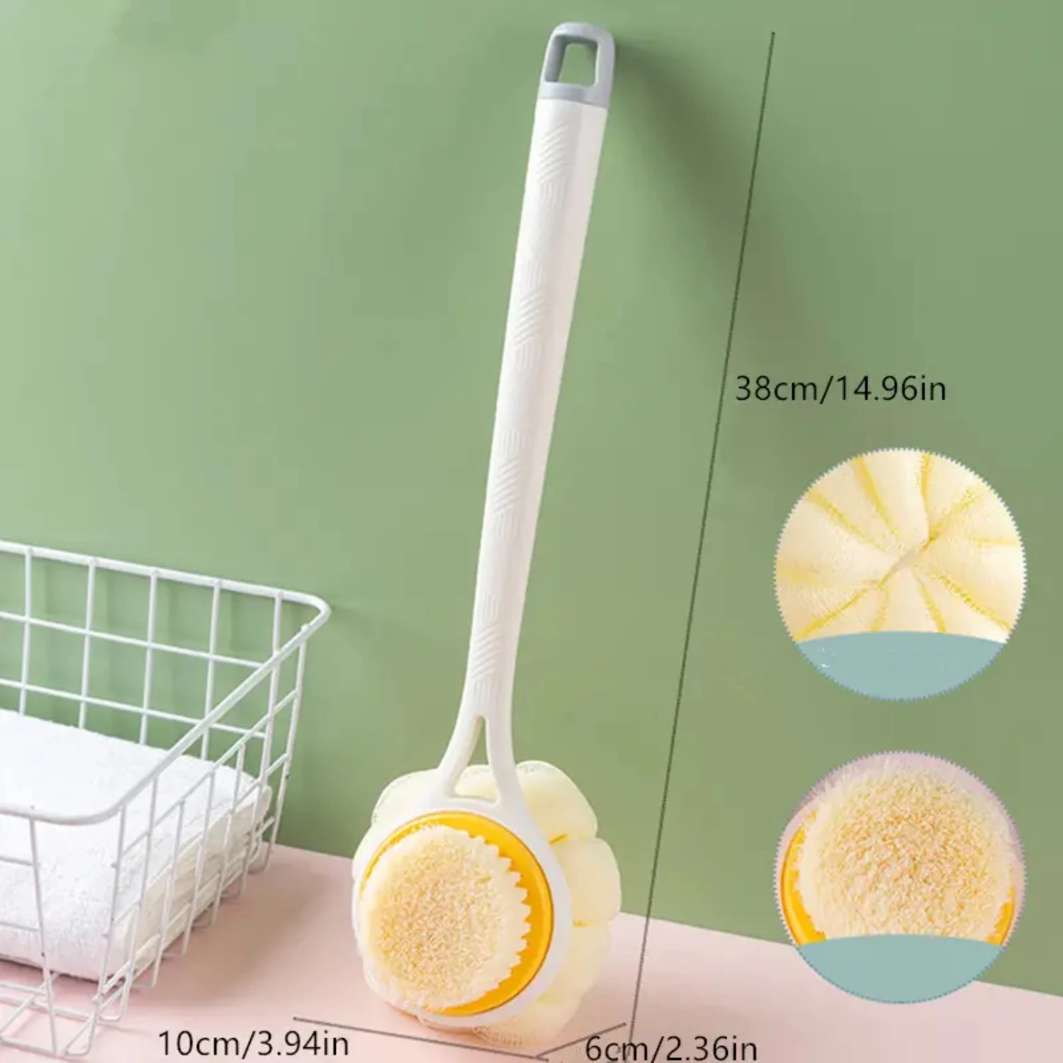 

Long Handle Double-sided Bath Brush, Soft Nylon Back Scrubber, Two-in-one Bath Brush Silicone bath sponge Turmaline soap Loofah