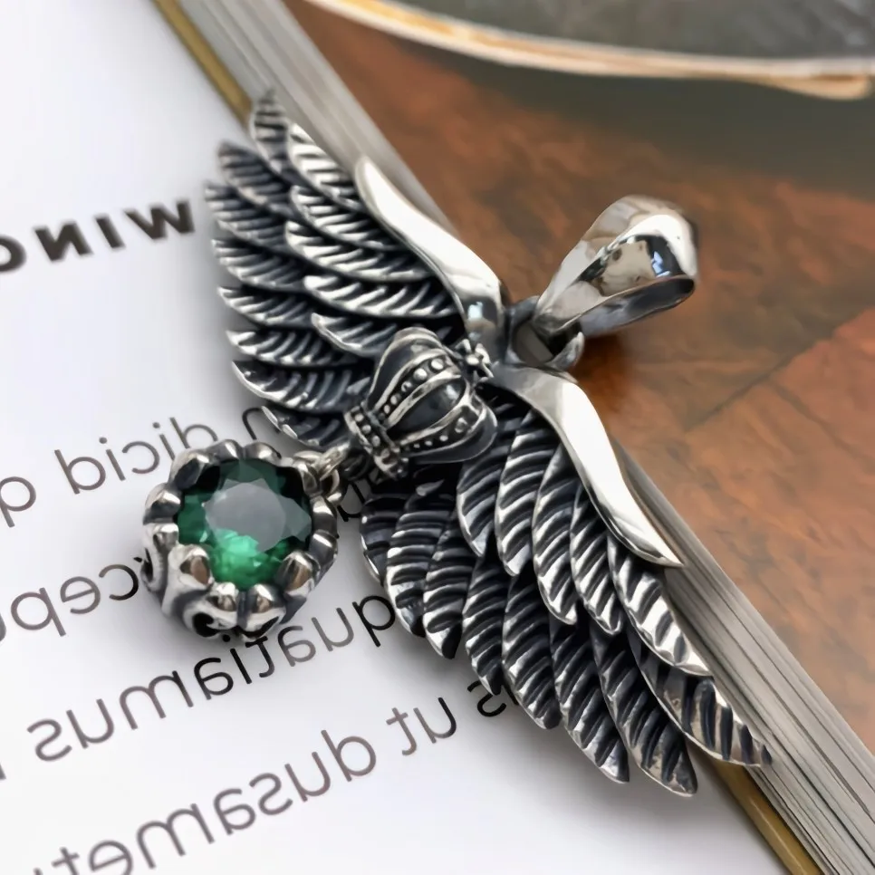 

Female stylisheasiest for match side pendant niche style design s925 sterling silver crown heart stone angel wings pendant