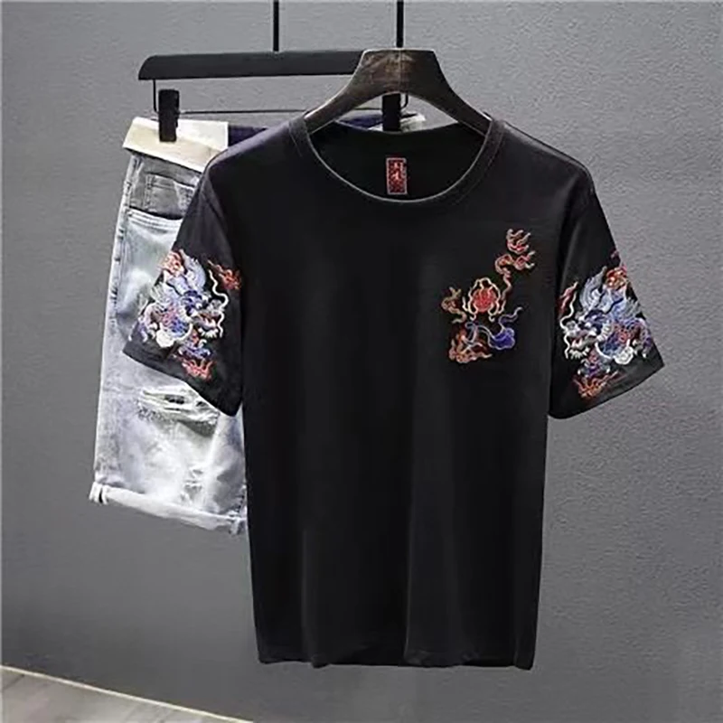 Summer Men Short Sleeve O Neck T Shirt Two Dragons Playing With Pearls 3d Print Novelty Graphic Embroidery Fashion 2xl Oversized