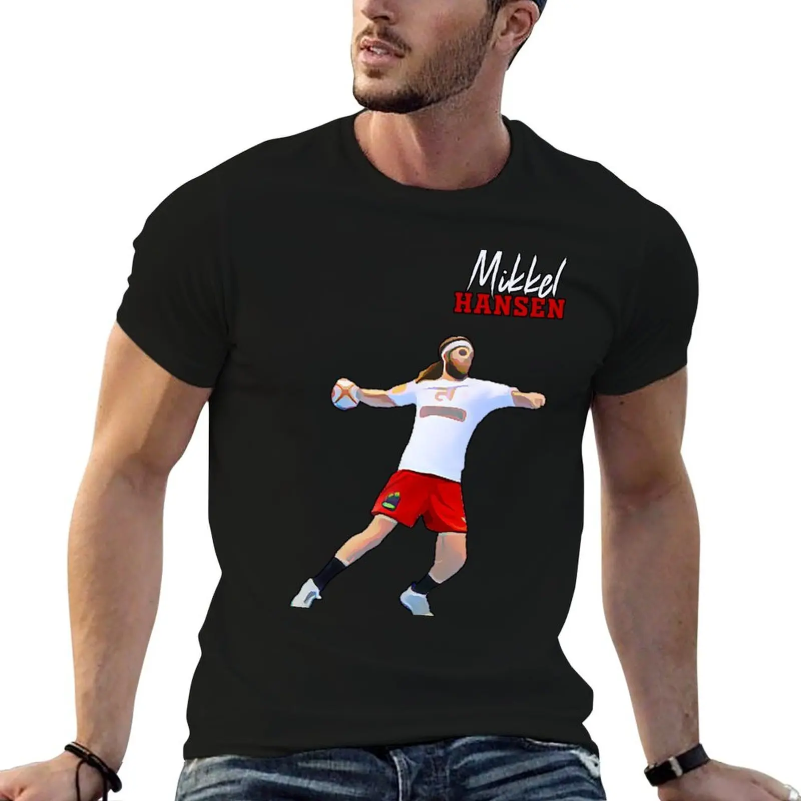 Camiseta del jugador de balonmano danés Mikkel Hansen, camiseta de algodón, camisetas estampadas para hombre, camiseta de anime