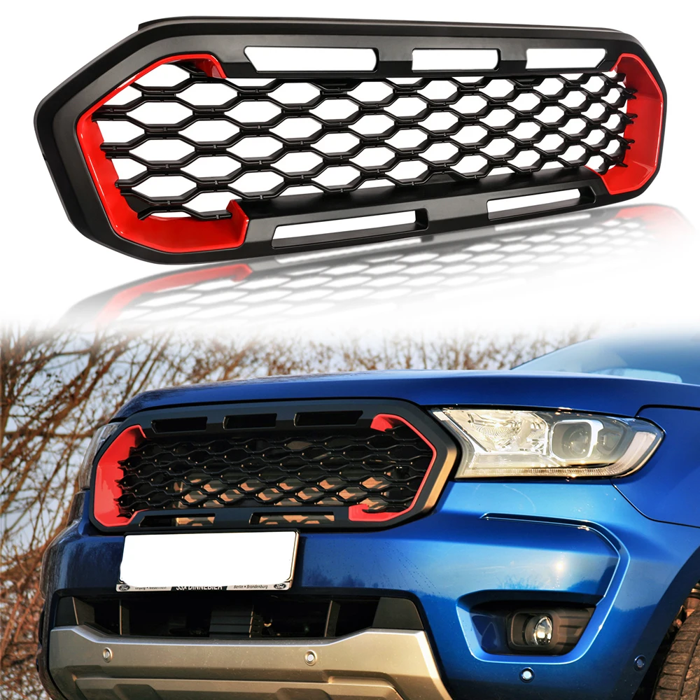 Raprot Style Front Grille for Ford Ranger 2019 2020 2021 2022 LIMITED XL XTL Abs Grille Mask Cover Car Styling Auto Accessories