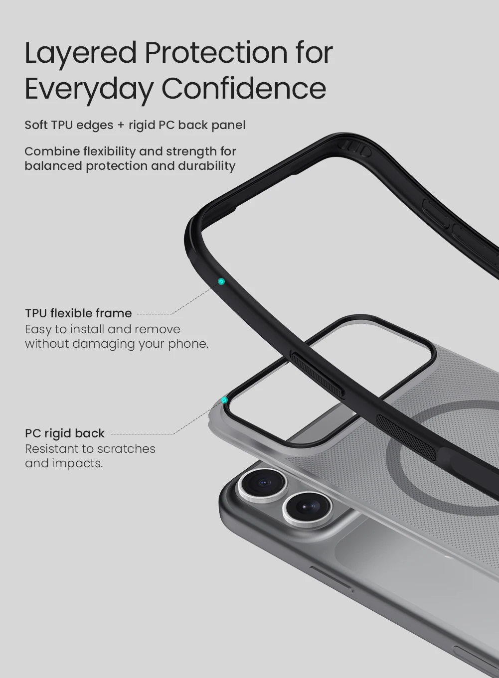 Nillkin – etui do iPhone 18 Pro Max, 17 Pro Max, 18 Pro, 17 Pro, z magnetycznym zabezpieczeniem, chroniące przed odciskami palców. — zdjęcie produktu 3