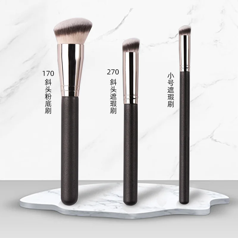 Tige de brosse anti-cernes en Tube d'aluminium épais, avec manche en bois, s'adapte à la peau sans perdre les cheveux, brosse cosmétique Portable, 1 pièce