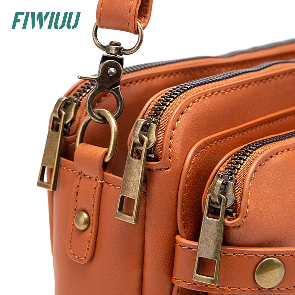 Fiwiuu Vrouwen Pu Schoudertas Drie Lagen Lederen Zakje Crossbody Tas Rits Sling Tas Vintage Messenger Bag