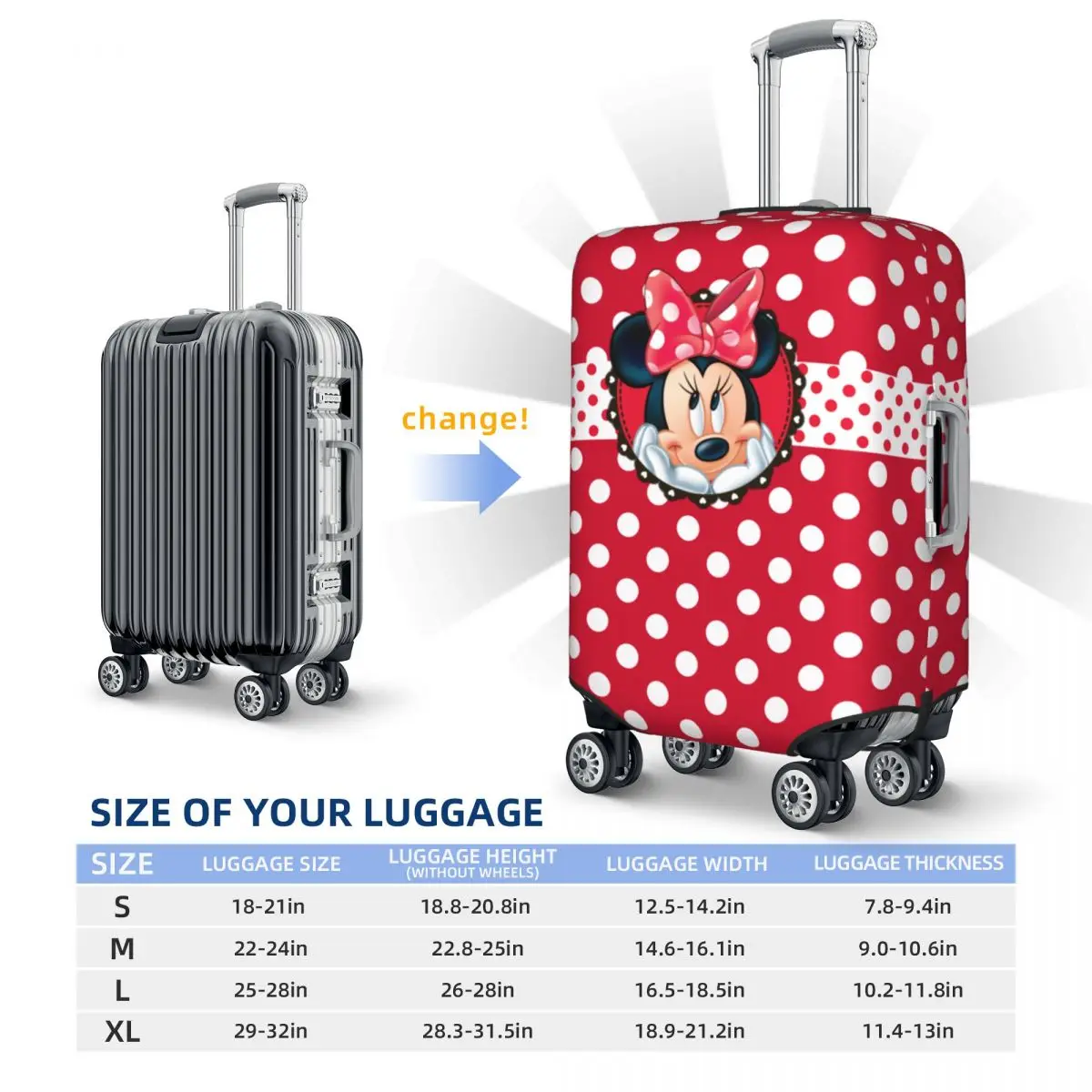 Minnie Mouse Travel Luggage Cover Durable Suitcase Protector Washable Baggage Covers Fits 18-32 Inch Luggage