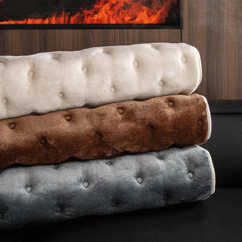 Flannel Sofa Cushion Cover Thickened Warm & Scratch-Resistant Non-Slip Couch Protector Mat Light Luxury Cozy All-Season Seat Pad